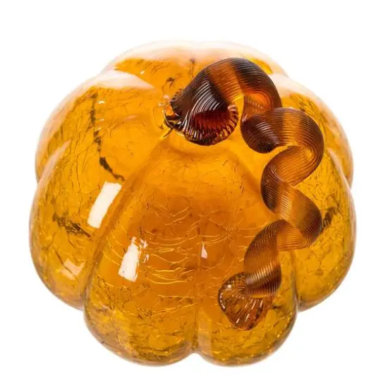 Glitzhome&reg; Amber Crackle Glass Pumpkin Set {5}
