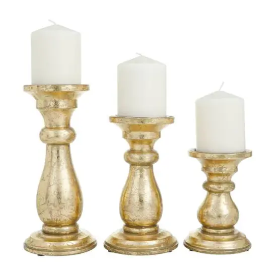 Gold Wood Traditional Candle holder 10",8",6" {6}