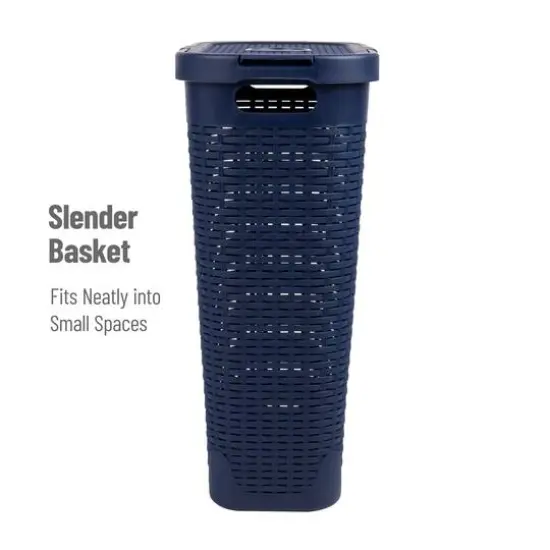 Mind Reader 40L Ventilated Slim Laundry Hamper with Cut Out Handles & Attached Hinged Lid, 2ct. Navy {7}