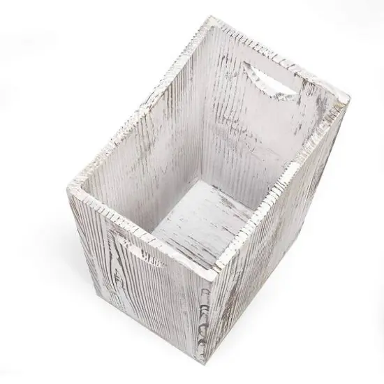 Rustic Farmhouse Style Wood Wastebasket Bin White Brown {6}