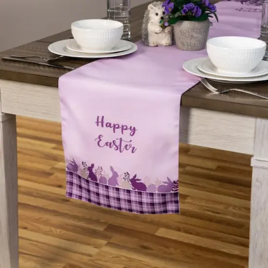 72" Pastel Purple Happy Easter Plaid Table Runner {3}