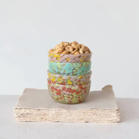 Hello Honey&reg; 4.5" Multicolor Round Glass Bowls with Pattern Design Styles, 4ct. {6}