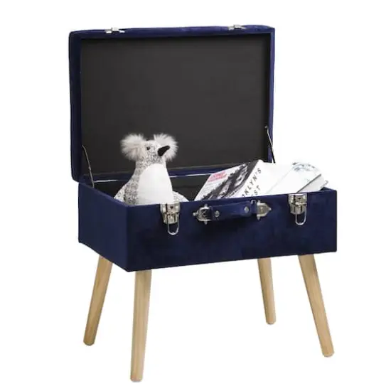 Glitzhome&reg; Velvet Upholstered Storage Stool Navy Blue {5}