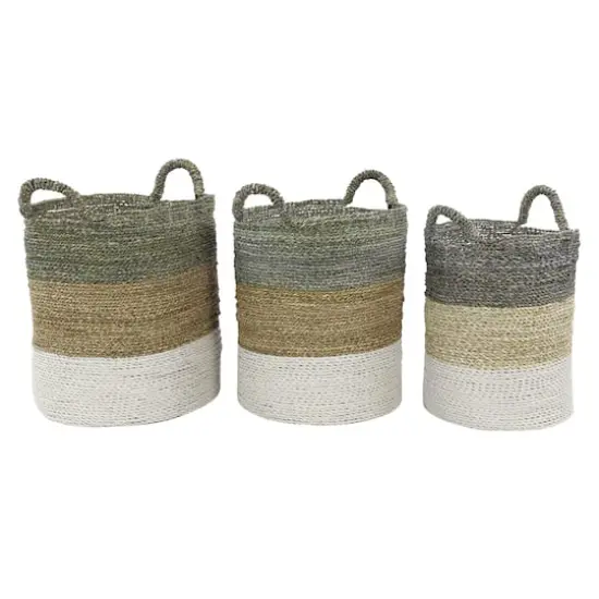 Multi Colored Seagrass Contemporary Storage Basket Set {1}