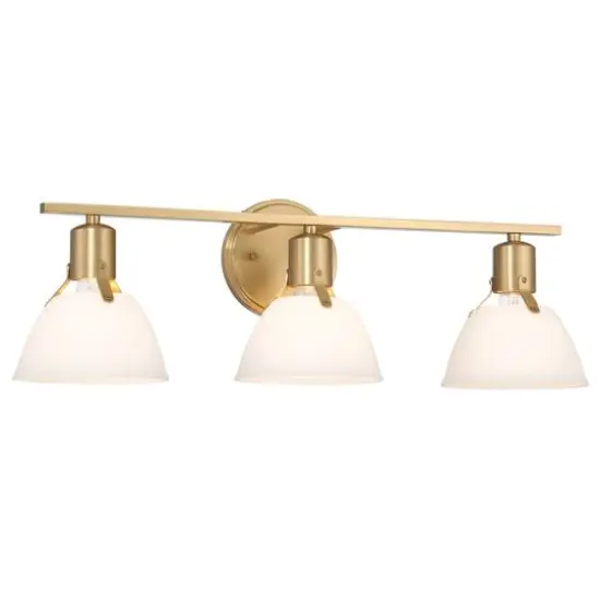 Hello Honey&reg; 24" Cooper White & Gold Metal 3-Light Vanity Light with Etched Glass Shades {10}