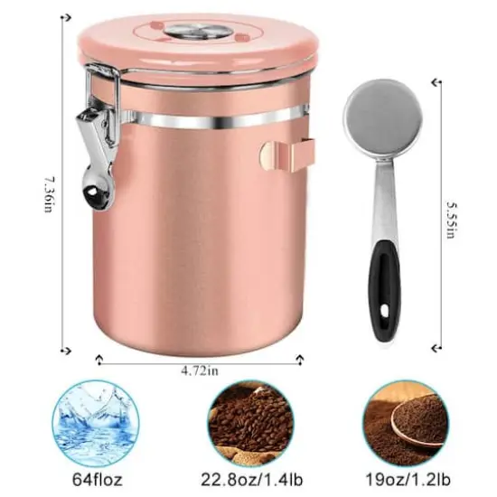 NEX&trade; 22oz. Airtight Stainless Steel Coffee Canister Rose Gold {4}