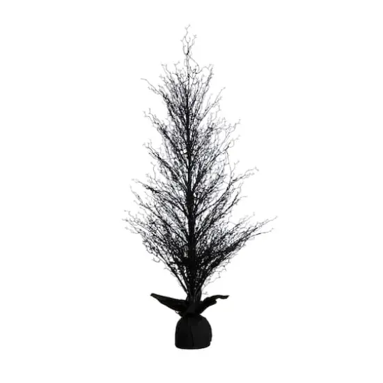 5ft. Pre-Lit LED Halloween Black Twig Artificial Fall Tree in Burlap Planter {1}