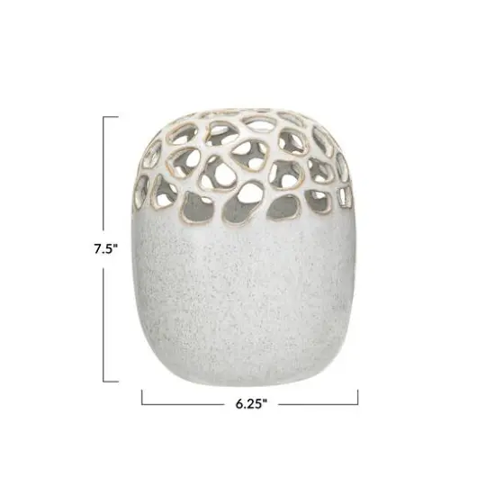 Hello Honey® 7.5" Cream Stoneware Flower Frog Vase with Reactive Glaze {7}