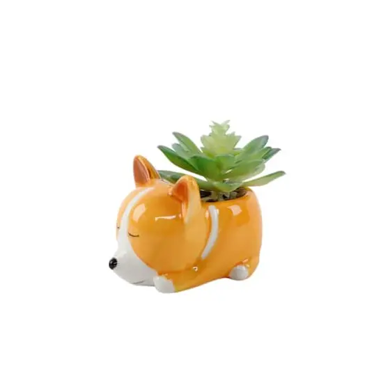 Flora Bunda&reg; 5.5" Green Succulent in Orange Ceramic Puppy Planter {1}
