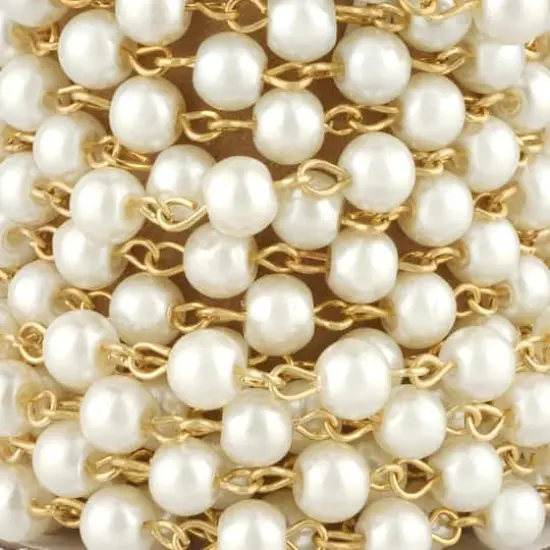 3yd. Gold Chain with White Pearls by Bead Landing&trade; {3}