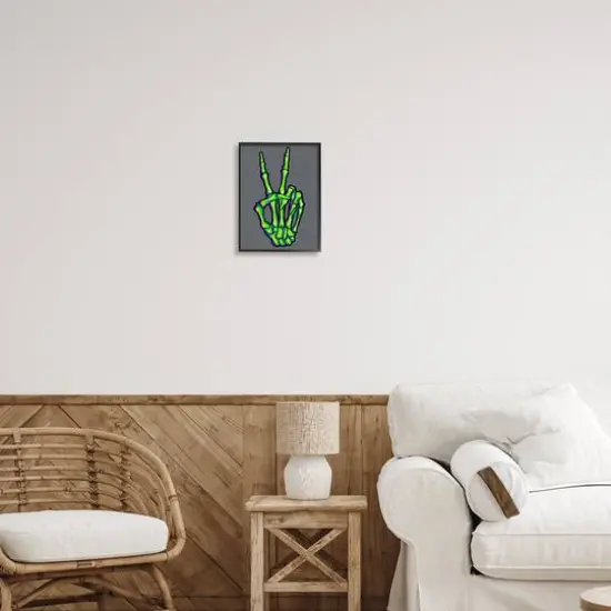 Stupell Industries Green Skeleton Peace Hand Framed Giclee Art Black {3}