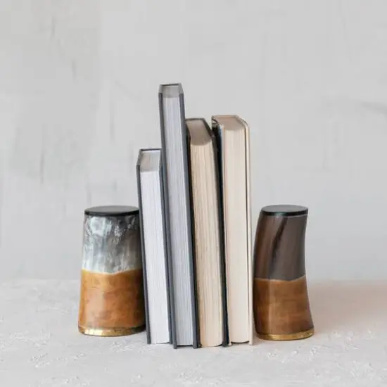 Hello Honey&reg; 5.25" Horn & Brass Bookends Set {4}