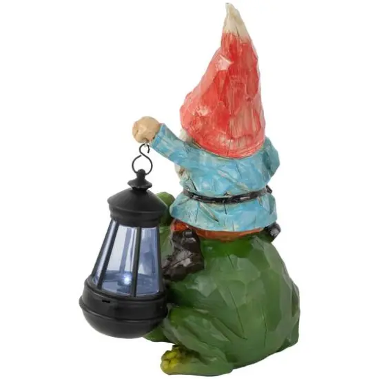 12.5" LED Solar Lighted Gnome & Frog Outdoor Garden Statue {6}