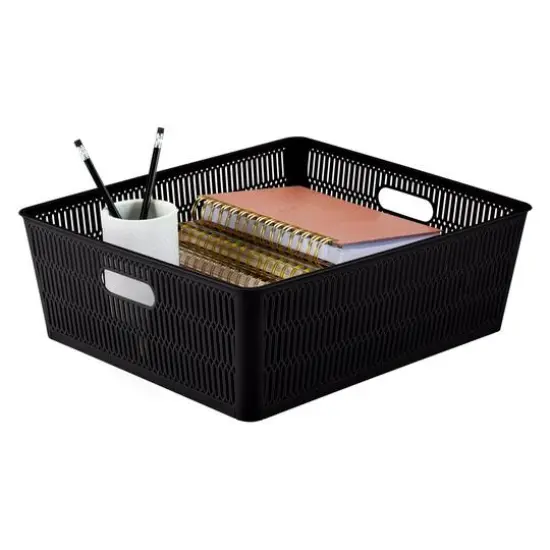 Simplify Slide 2 Stack It Shallow Tote Baskets, 2ct. Black {12}