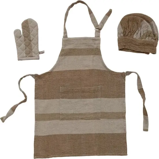 Hello Honey&reg; Beige & Gray Child Apron, Chef Hat & Oven Mitt Set {1}