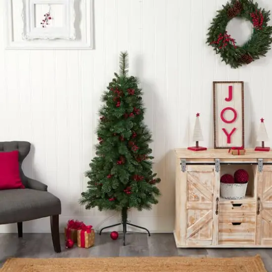 5ft. Pre-Lit Flat Back Montreal Mountain Pine Artificial Christmas Tree, White LED Lights {13}