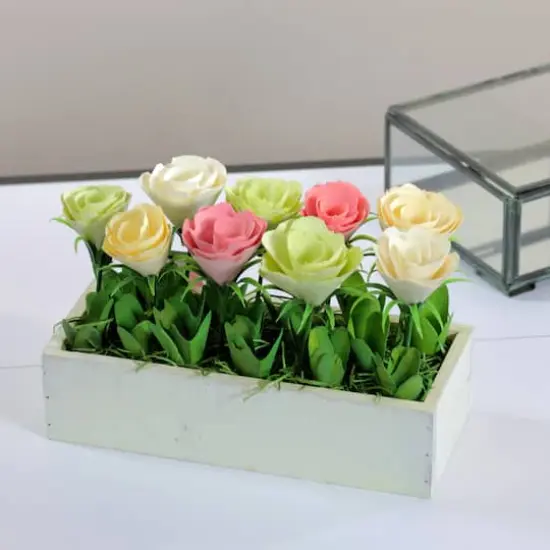 6" Springtime Artificial Flowers in Pot {4}