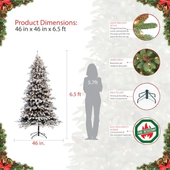 6.5ft. Pre-Lit Flocked &lrm;Bennington Fir Artificial Christmas Tree, Clear Lights {7}