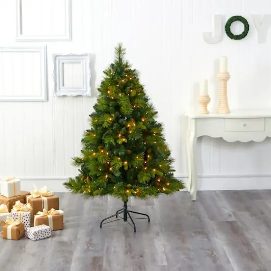 5ft. Pre-Lit North Carolina Mixed Pine Artificial Christmas Tree, Warm White LED Lights {3}