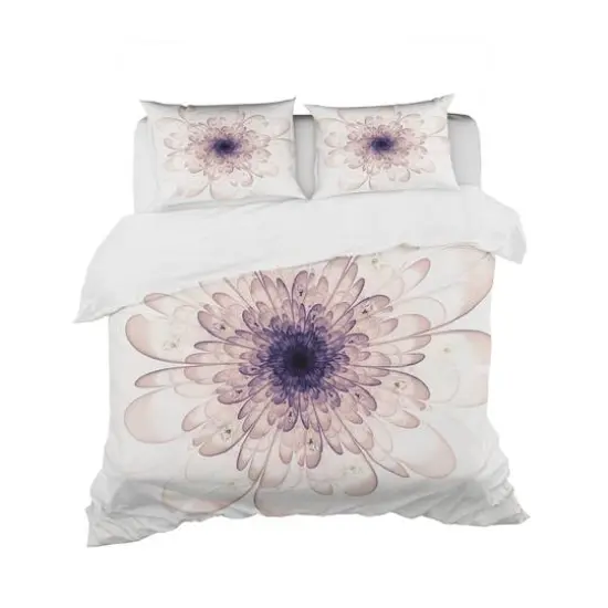 Designart 'Perfect Glowing Fractal Flower in Purple' Modern & Contemporary Bedding Set - Duvet Cover & Shams {2}