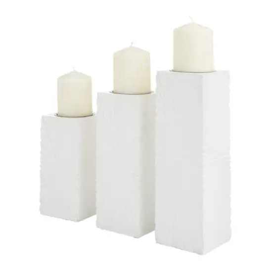 CosmoLiving by Cosmopolitan Set of 3 White MDF Contemporary Candle Holder, 12" x 4" x 4" {3}