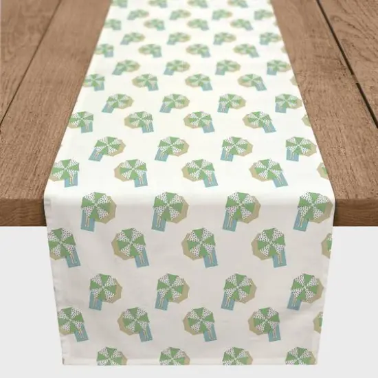 72" Umbrella Pattern Cotton Twill Runner White/Green {1}