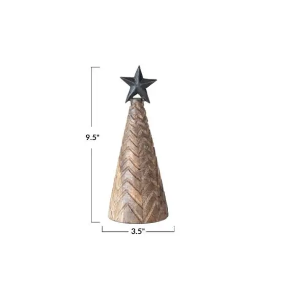 Hello Honey&reg; 9.5" Carved Mango Wood & Metal Christmas Tree with Black Star {4}