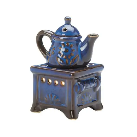 5" Blue Porcelain Teapot Stovetop Candle Oil Warmer {1}