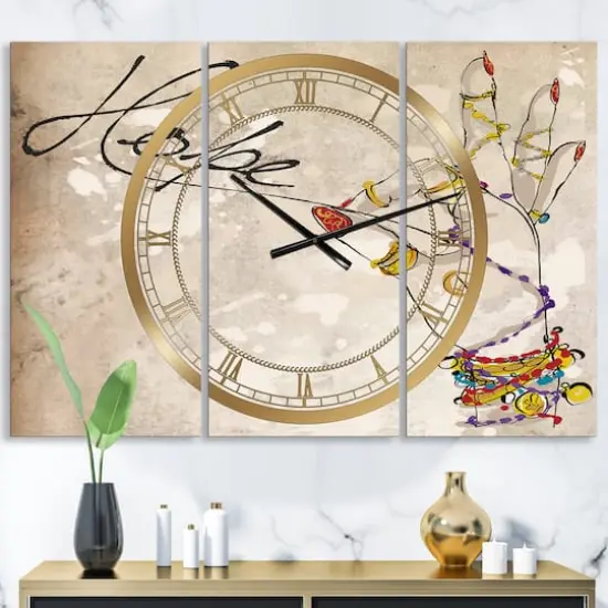 Designart 'Gypsy Hippy Hand Hope Oversized Cottage Multipanel Wall Clock {3}