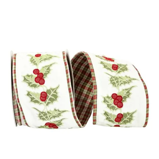 JAM Paper 4" x 10yd. Multicolored Embroidery Holly Plaid Wired Ribbon {1}