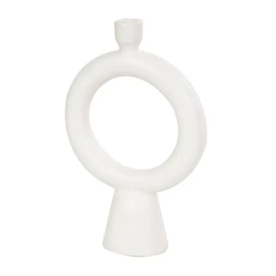 CosmoLiving by Cosmopolitan 12" Black & White Ceramic Geometric Ring Taper Candle Holder Set {12}