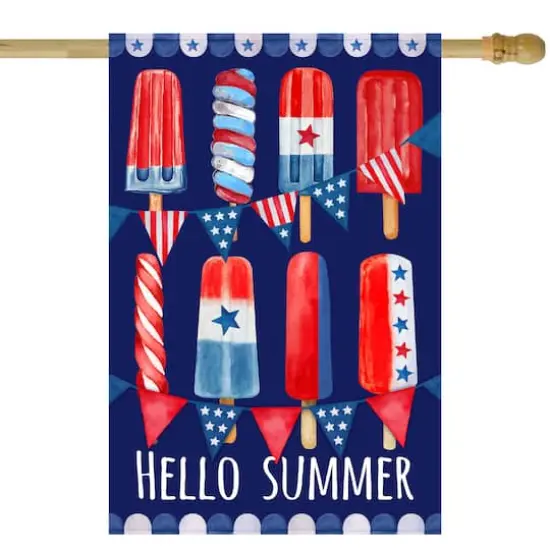 Hello Summer Patriotic Americana Popsicle Garden Flag, 28" x 40" {1}