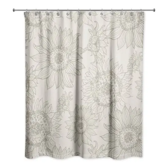 Large Sunflower Head Shower Curtain Gray {1}