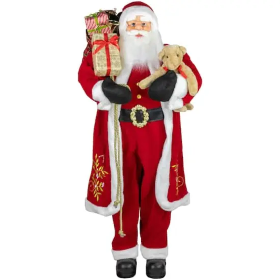 5ft. Traditional Santa Claus with Teddy Bear & Gift Bag Standing Christmas Figure {1}