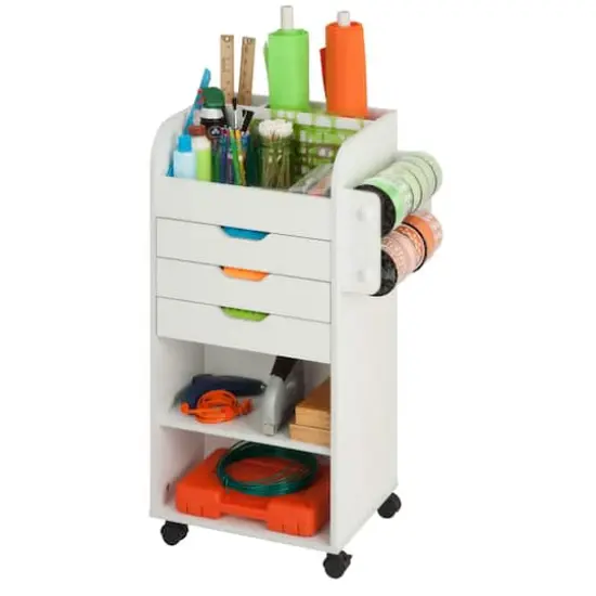 Honey Can Do 3-Drawer White Rolling Craft Cart with Drawers & Slotted Compartments {8}
