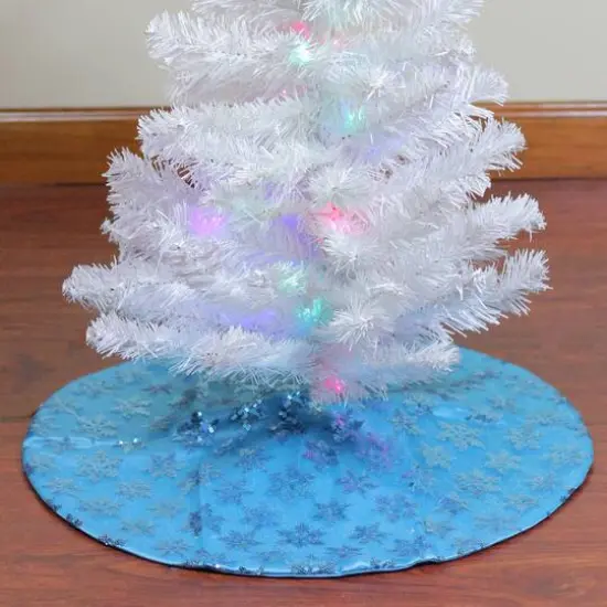 20" Blue Sequin Snowflake Pattern Mini Christmas Tree Skirt {3}