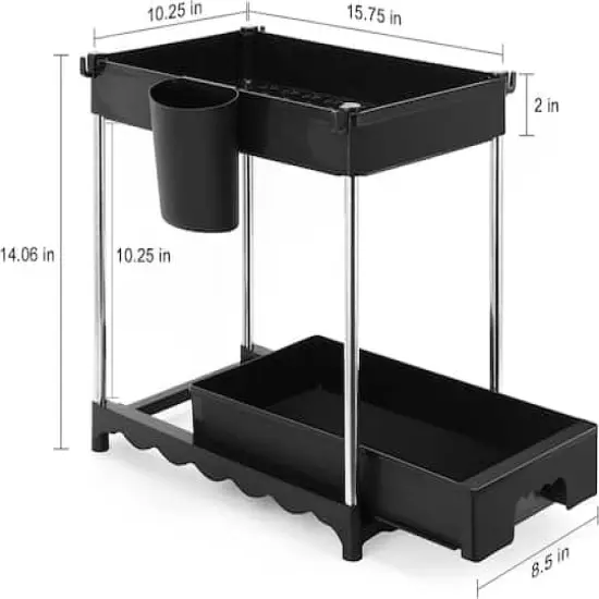 NEX&trade; 16" 2-Tier Under Sink Organizer with Sliding Drawer Black {4}