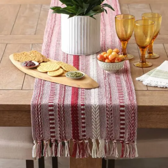 DII&reg; 72" Braided Stripe Table Runner Barn Red {7}