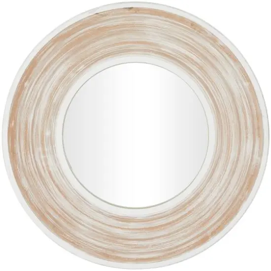 35" Cream Wooden Framed Wall Mirror with White Wash Effect {1}