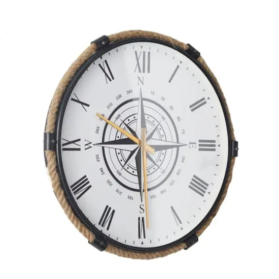 20" Brown Stainless Steel Compass Wall Clock with Rope Accents {3}