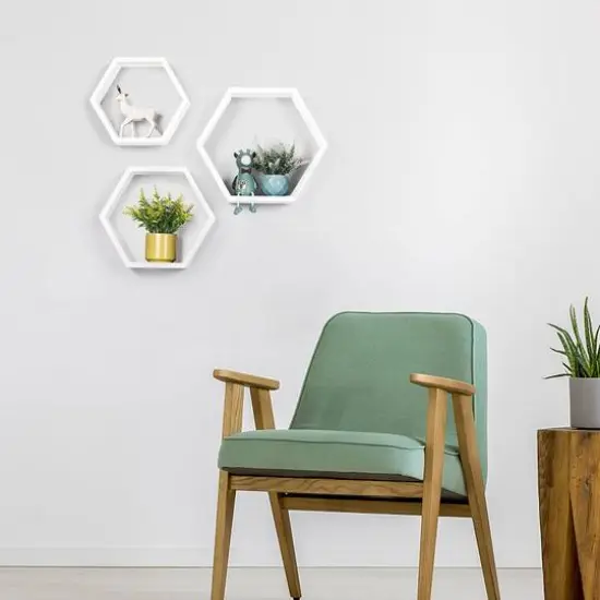 NEX&trade; White Wall-Mounted Hexagon Floating Shelves Set {6}