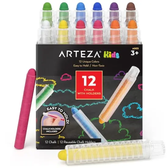 Arteza® Kids Slimmer Chalk with Chalk Holders, Set of 12 pcs {1}