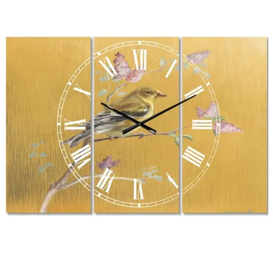 Designart 'Gold Bird On Blossoms Iii Farmhouse Multipanel Wall Clock {1}
