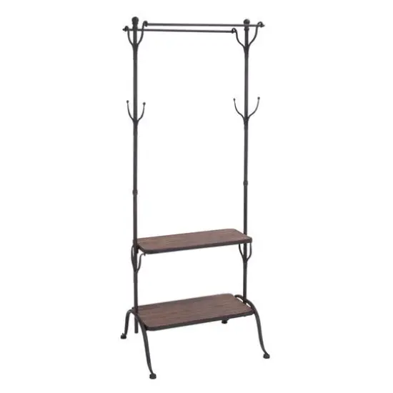 72" Black Metal & Wood Industrial Coat Rack {1}