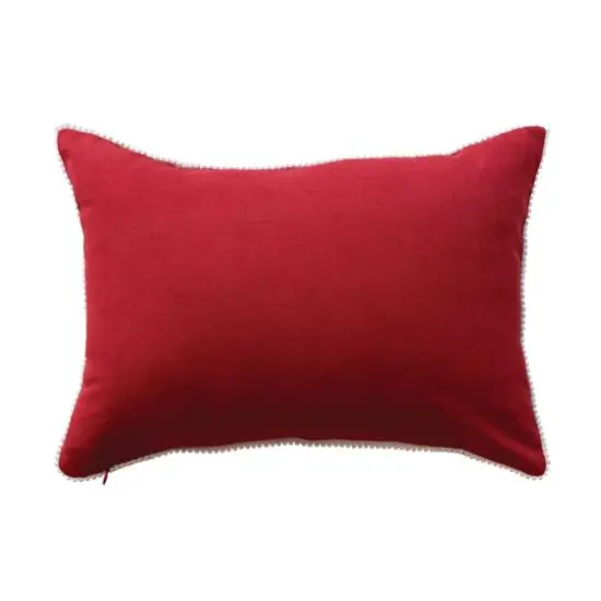 Hello Honey&reg; 20" x 14" Red, Natural & Green Cotton Slub Lumbar Pillow with Embroidered Trees & Pom Pom Trim {4}