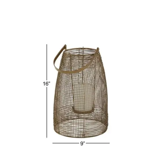 Gold Iron Modern Candle Holder Lantern, 16" x 9" x 9" {8}