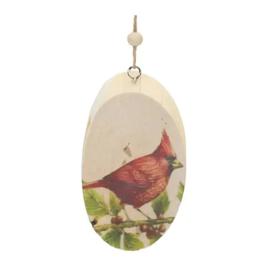 Wood Cardinal Bird Tree Disc Ornament Set {3}