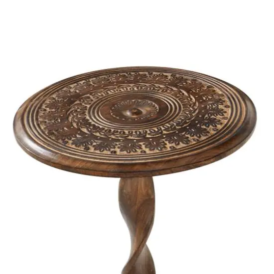 22" Brown Traditional Mango Wood Accent Table {4}