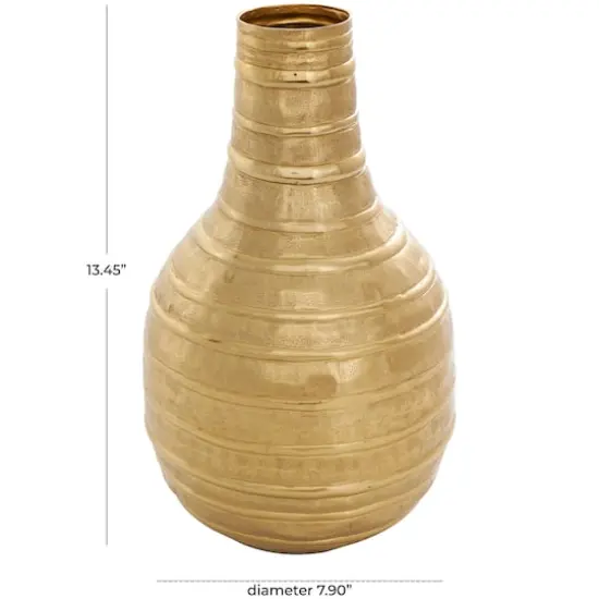 13" Gold Metal Snakeskin Inspired Vase with Dimensional Linear Accents {8}