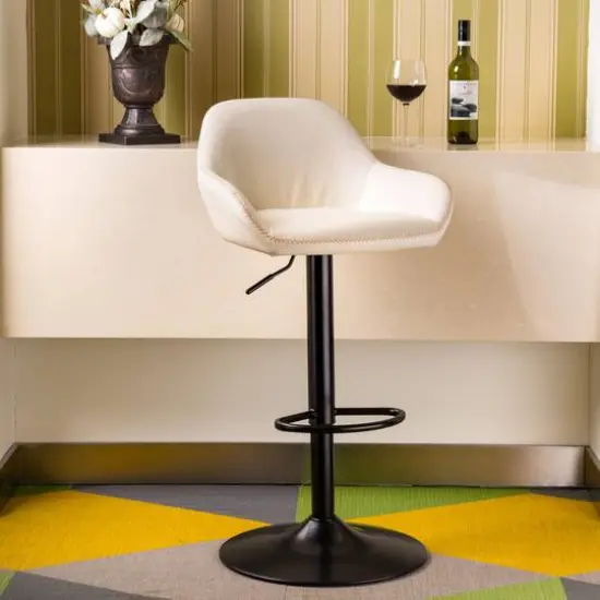 Glitzhome® Mid-Century Leatherette Gaslift Adjustable Swivel Bar Stool Set Coconut Milk {4}
